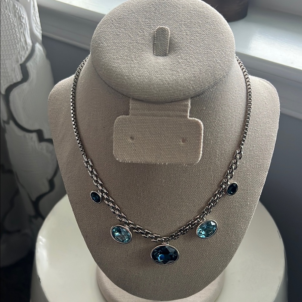 Touchstone Crystal Elegant Silver Necklace with Blue Accents